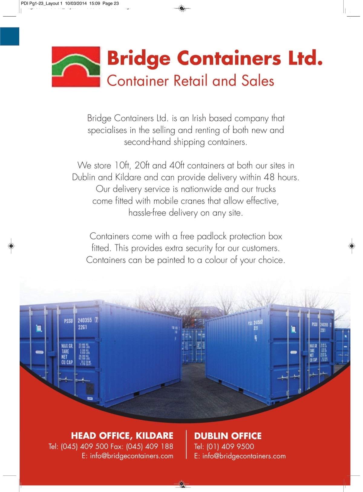Bridge Containers — sponsor ad 2014