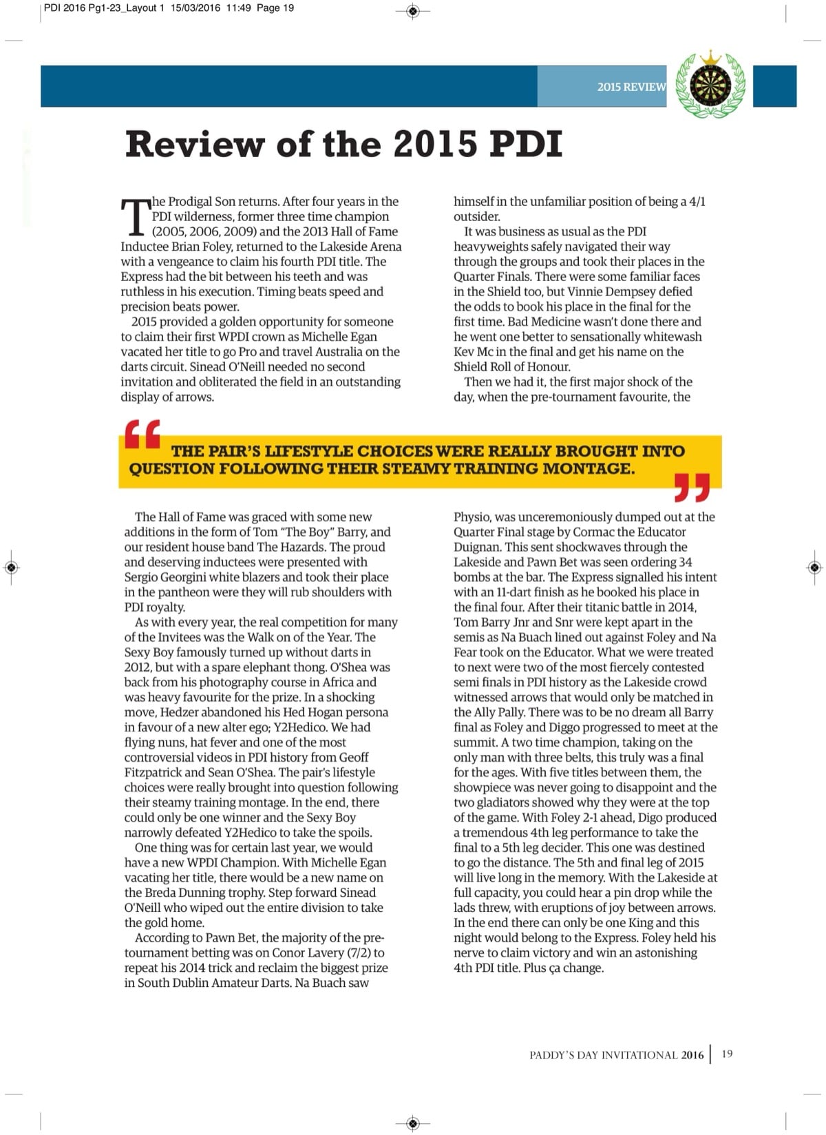 Review of the 2015 PDI